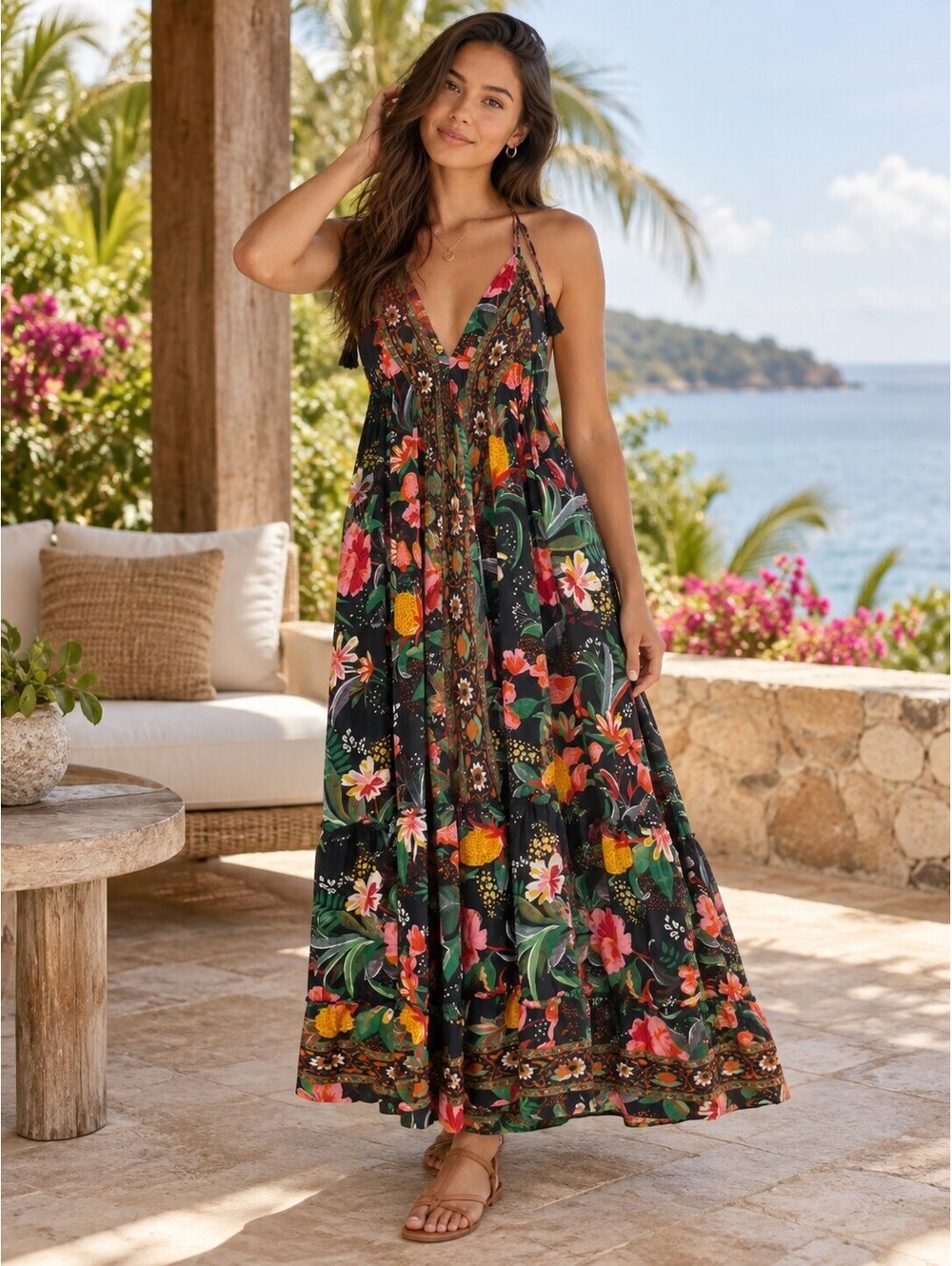Star India Women's Floral Maxi Dress Black Multi - O/S - Fits Small - Large